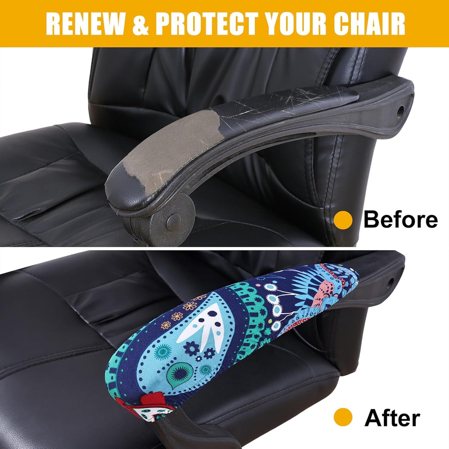 Smiry Stretch Printed Office Chair Armrest Covers, 2 Pcs Soft Fit Removable Washable Computer Desk Chair Arm Covers Protector, Black