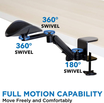 Mount-It! Adjustable Arm Rest for Desk, Ergonomic Elbow & Forearm Support, Height Adjustable Full Motion Rotating Desk Arm with Clamp-On Base for Computer & Keyboard Use, Steel Construction (MI-7145)