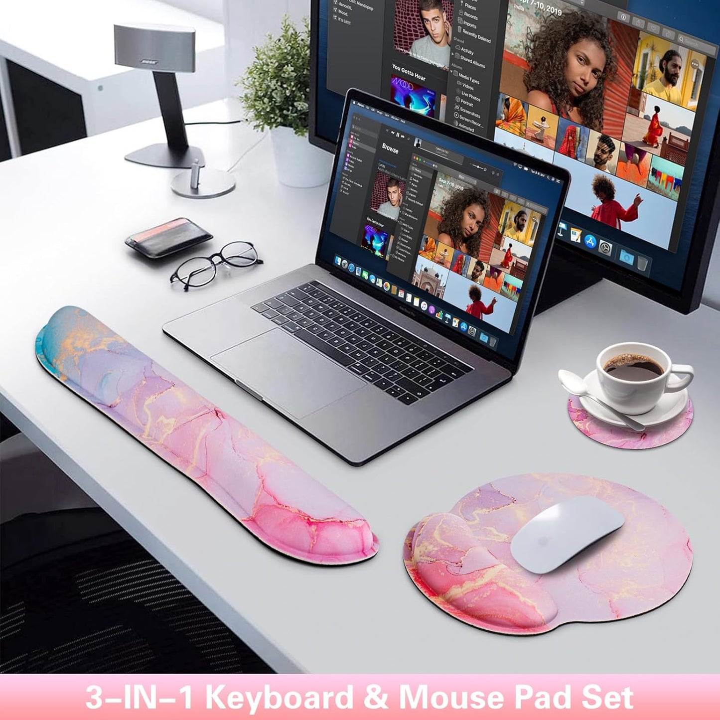 Ergonomic Keyboard Wrist Rest, Mouse Pad with Wrist Rest Anime, Cat Gaming Mousepad with Wrist Support, Memory Foam Wrist Rest Set for Computer Keyboard, Funny Cute Office Desk Accessories
