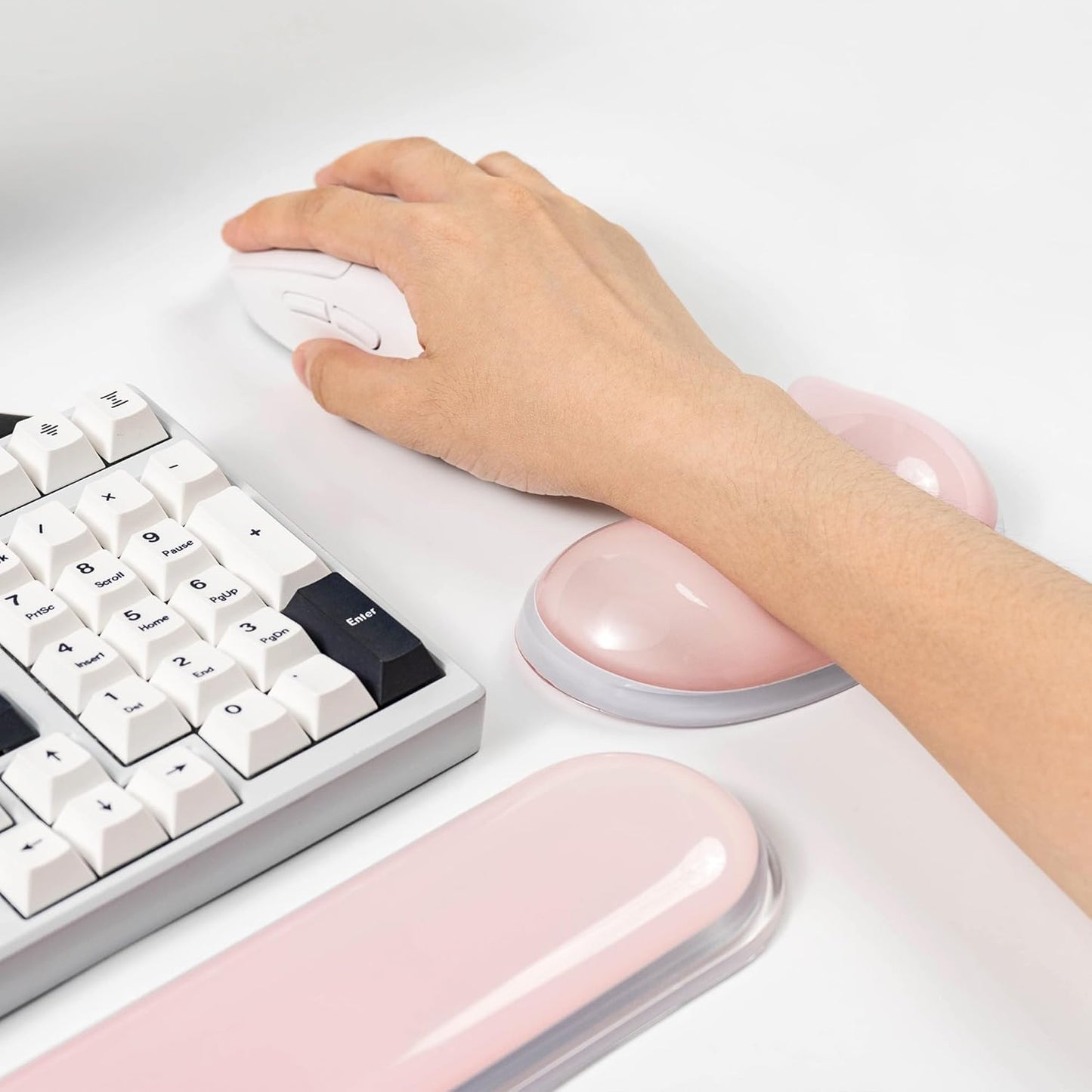 Gel Keyboard and Mouse Wrist Rest Set –White Clear Wrist Rest for Computer Keyboard 60%/68%/75%, Comfort & Support for Typing and Gaming
