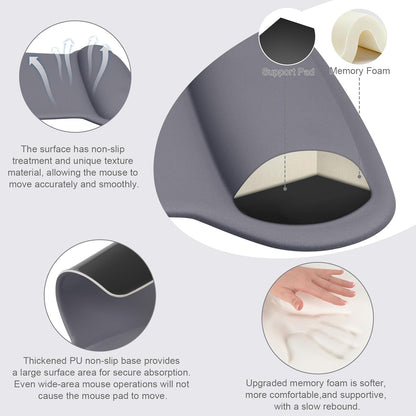 MOSISO Wrist Rest Support for Mouse Pad & Keyboard Set, Ergonomic Mousepad Non-Slip Base Home/Office Pain Relief & Easy Typing Cushion with Neoprene Cloth & Raised Memory Foam, Black