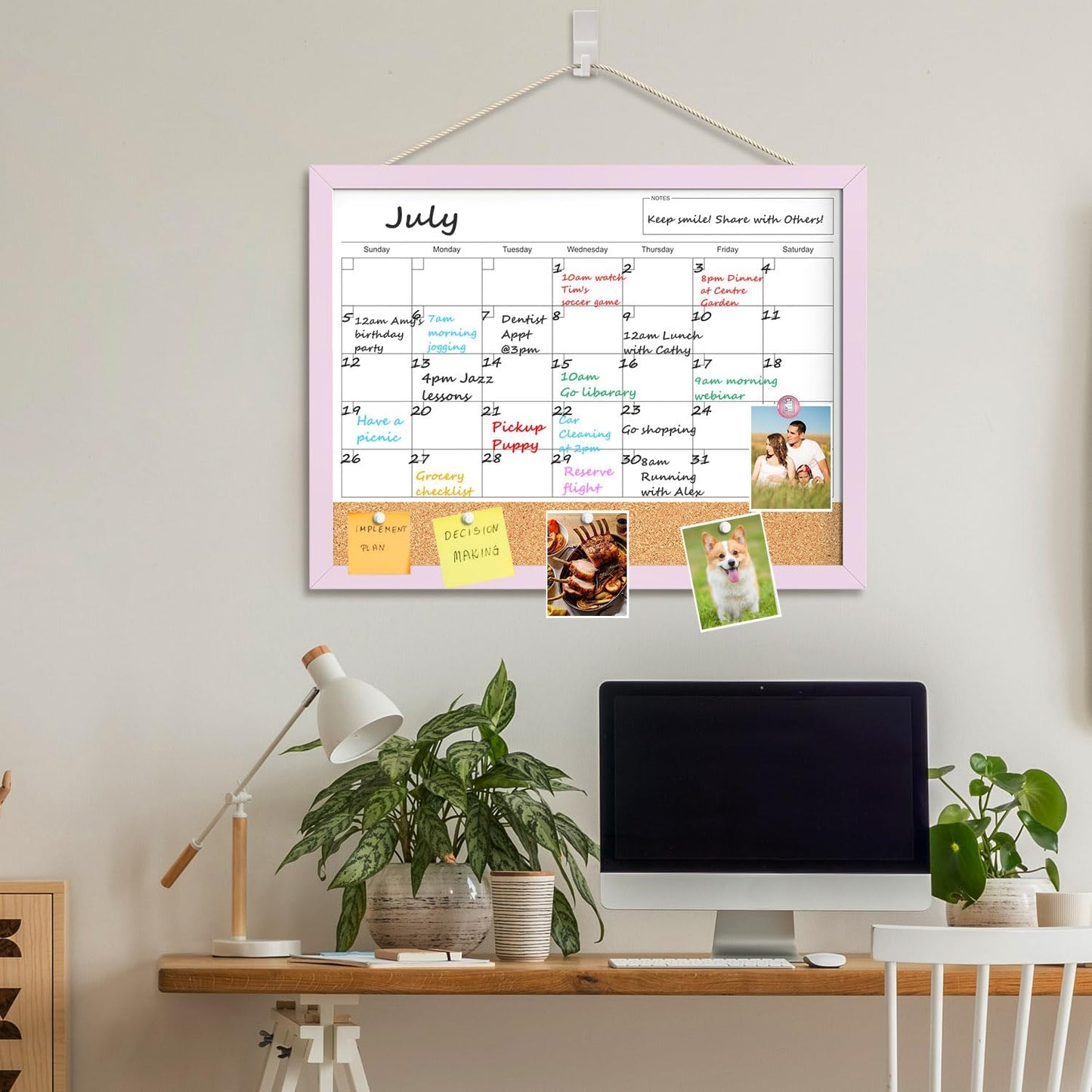 Calendar Whiteboard for Wall, TANKEE 17x13 Inches Whiteboard Calendar Cork Board Combo, Small Magnetic White Board with Wood Framed, Hanging Dry Erase Board for Kitchen Home Office School Planner