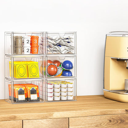 caktraie 6 Pack Small Clear Stackable Acrylic Storage Boxes for Art Tool & Sketch, Stroage Drawers, Makeup Organizer, Plastic Storage Bins For Vanity, Kitchen Cabinets, Pantry, Home Organization