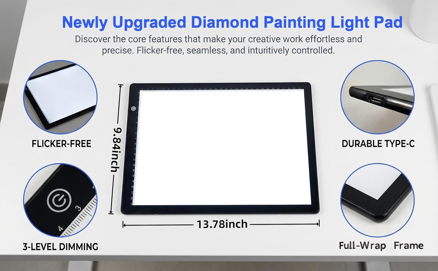 156PCS Diamond Painting Tool Kit, A4 LED Light Pad Kit with Bracket & Convex Point Design Storage Box, All Inclusive Diamond Art Accessories Set for DIY Craft, 3-Level Dimmable Tracing Light Board