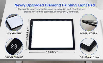 156PCS Diamond Painting Tool Kit, A4 LED Light Pad Kit with Bracket & Convex Point Design Storage Box, All Inclusive Diamond Art Accessories Set for DIY Craft, 3-Level Dimmable Tracing Light Board