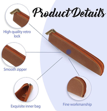 Psyqtsuary Leather Pencil Case, 2 Pcs Slim Small Pencil Pouch Portable Flat Pen Pouch with Zipper Simple Makeup Bag Lipstick Case for Women Men Home, Office, Travel Outdoor (Black, Claret)