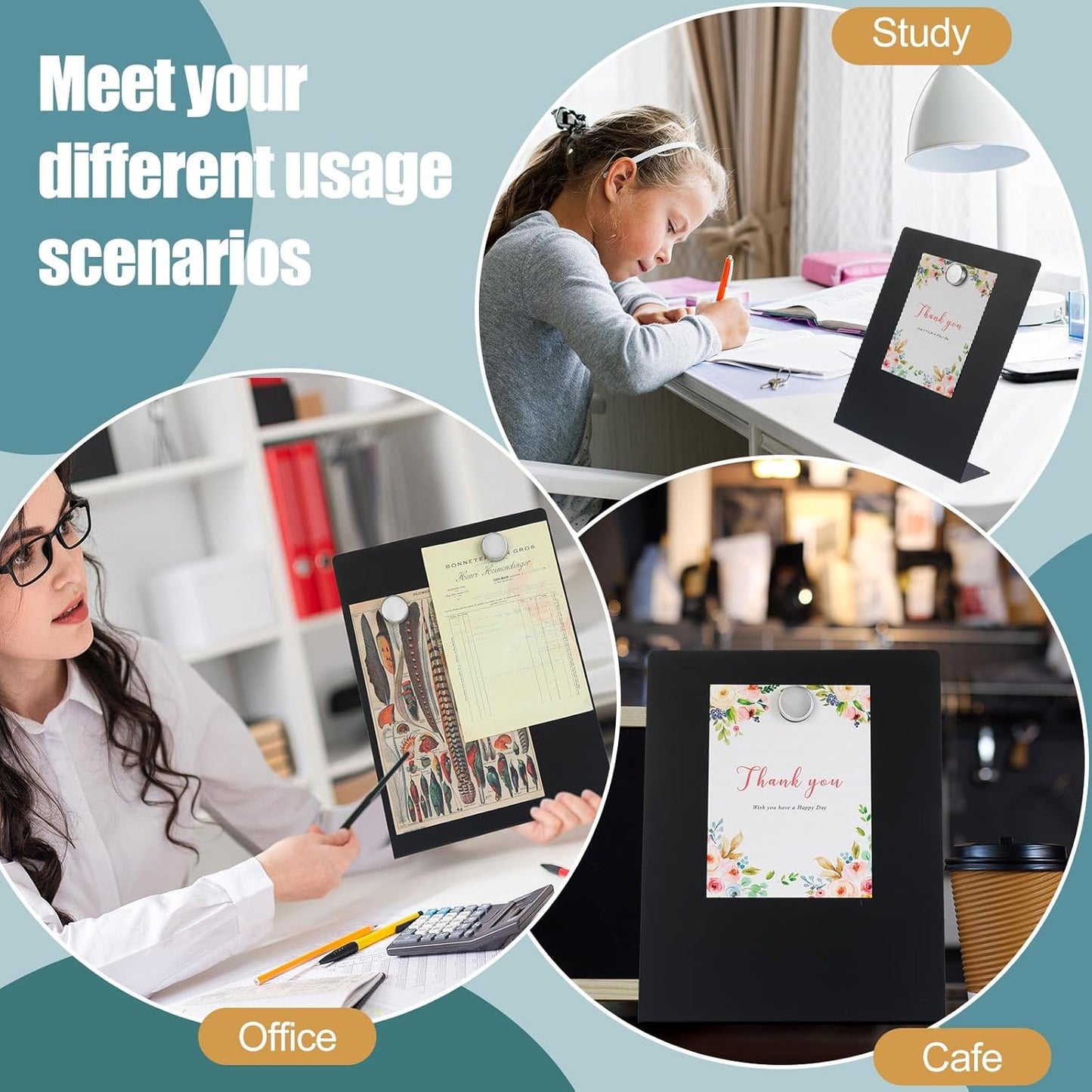 Fainne 1 Pc Magnetic Bulletin Board with Easel Stand Mini Magnet Metal Tabletop Memo Display Board for Back to School Menu Table Office Supplies (Black,11 x 8.5 Inches)