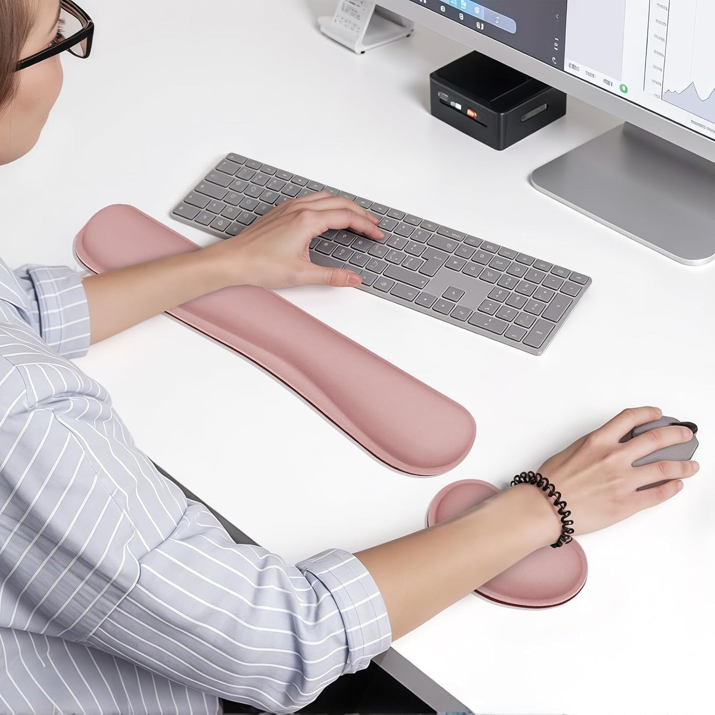 Bloss Leather Desk Pad and Keyboard Wrist Rest, Large Mouse Pad + Keyboard Pad+Mouse Wrist Support, Non-Slip Desk Mat Protector for Office, Home(31.5×15.7 Inches,Beige) - Colors B