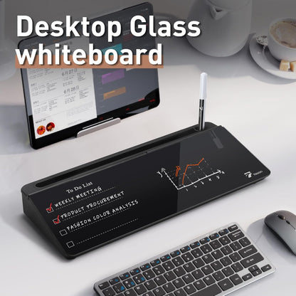 TOWON Small Compact Glass Desktop Whiteboard with Storage – 12 x 7 in Dry Erase Board for Desk, Home Office, School | Includes 5 Markers, Eraser & Holder | Space-Saving Organizer, Aesthetic Rose Gold