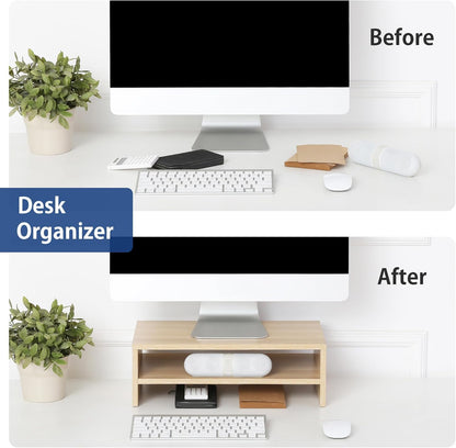 FITUEYES Monitor Stand - 2 Tier Computer Monitor Riser Shelf, Wood Desktop Stand for Laptop Computer Screen, Desk Organization, Office Supplies