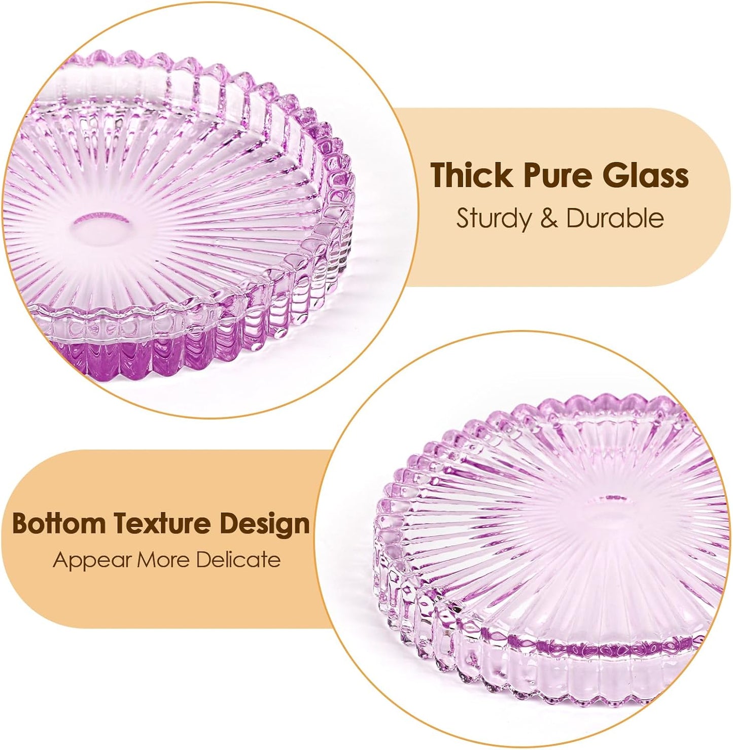 Modern Clear Coasters Set of 5- Glass Cute Coasters for Drinks Crystal Coaster Round Chic Cup Mat Cute Coffee Table Coaster for Kitchen, Bar, Dining Room, Living Room, Patio(Amber)