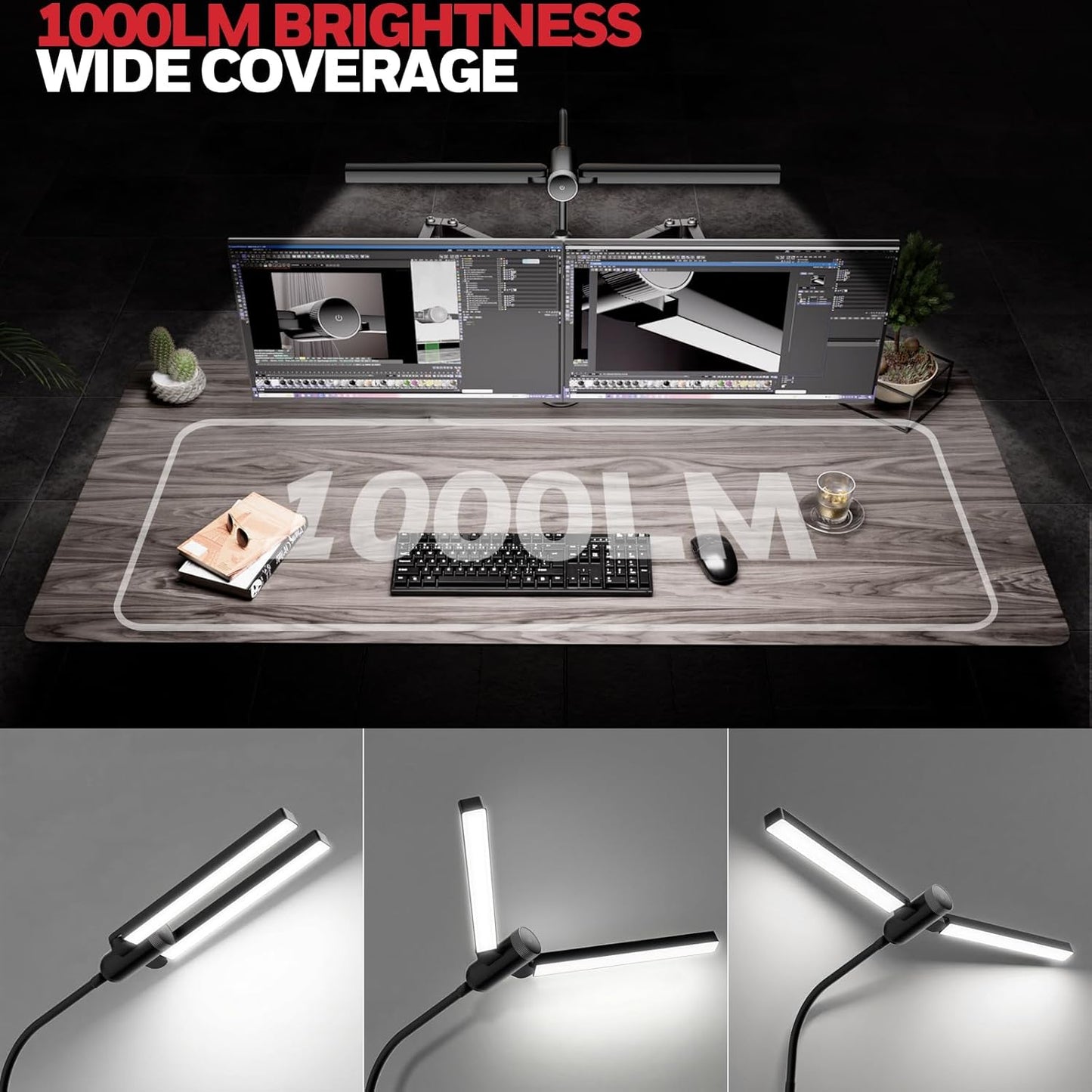 Honeywell Led Desk Lamp with Clamp - HJ4 Sunturalux™, Flexible Dual‑Head Clip‑On Gooseneck Desk Lamps for Home Office, 4 Color Temperature Modes, Stepless Dimming Eye Caring Computer Light, Black