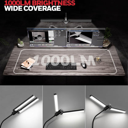 Honeywell Led Desk Lamp with Clamp - HJ4 Sunturalux™, Flexible Dual‑Head Clip‑On Gooseneck Desk Lamps for Home Office, 4 Color Temperature Modes, Stepless Dimming Eye Caring Computer Light, Black