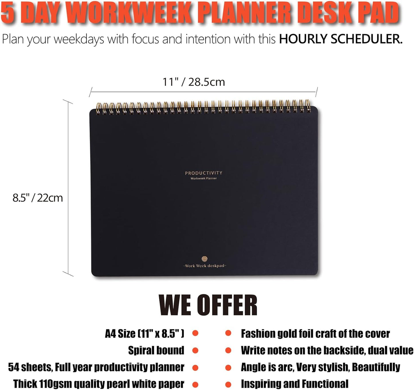 ZERONE CENTRE Productivity Weekly Planner - 54 Sheets Dashboard Spiral Deskpad Has 6 Focus Areas to List Tasks for Goals, Projects, Clients, Academic, or Shopping-Organize Your Daily Work Efficiently