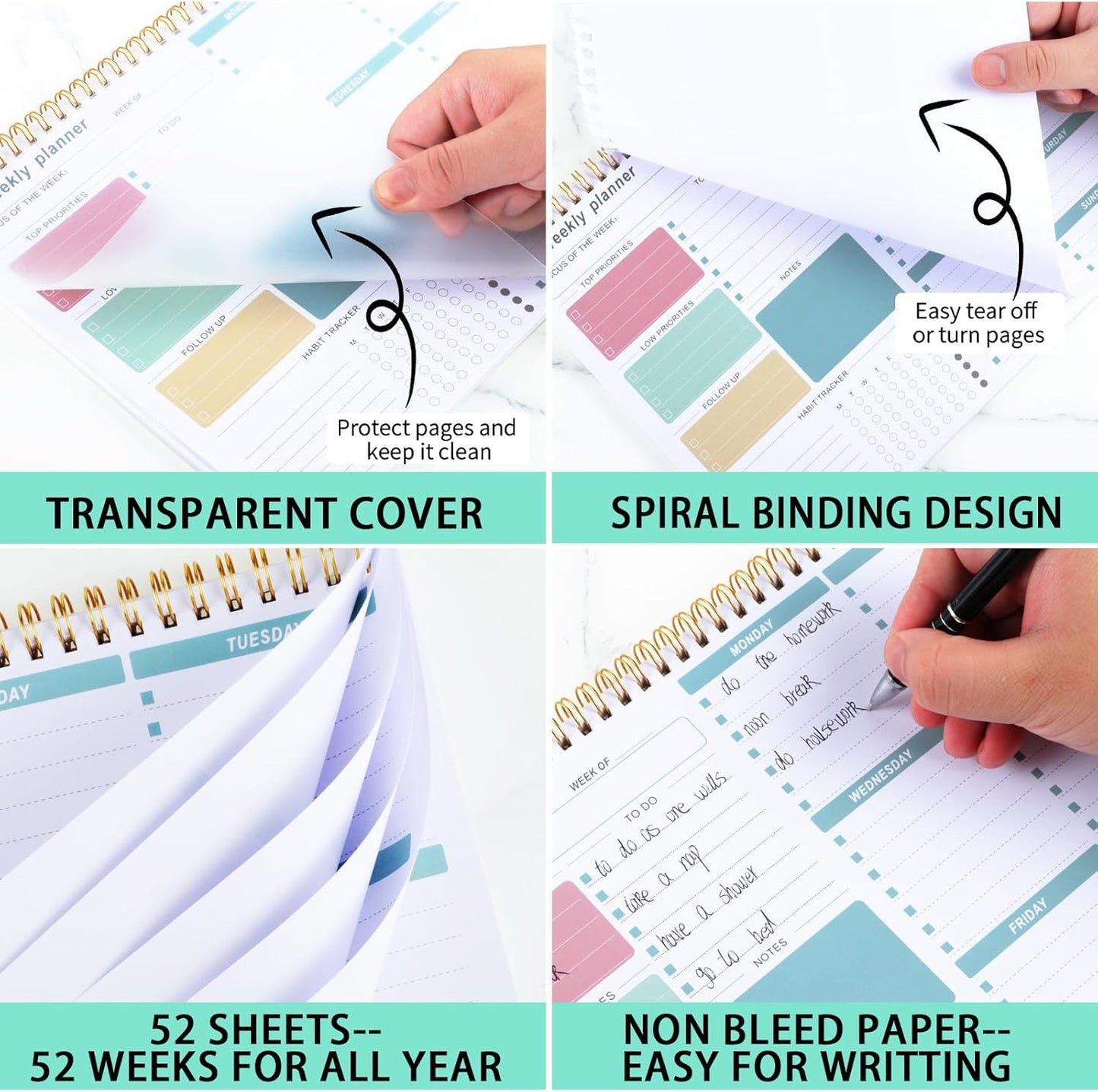 Weekly To Do List Notepad, 8.5''x11'' Weekly Desk Planner with 52 Tear Off Sheets Undated Weekly Planner Habit Tracker & Productivity Organizer for Home and Work, Pink