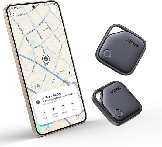 UGREEN FineTrack S 2-Pack Bluetooth Tracker Tags Work with Samsung SmartThings APP (Samsung Only), 550-Days Replaceable Battery Item Finder Smart Tag for Key Luggage Passport