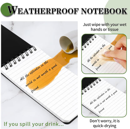 COIDEA Waterproof Notebook, 4 Pack Top-Spiral Pocket Notepad, 3" x 5" Weatherproof NotePad, All Weather Police Pocket Notebook Little Memo Steno Note Pads for Outdoor Office School Recording, Black