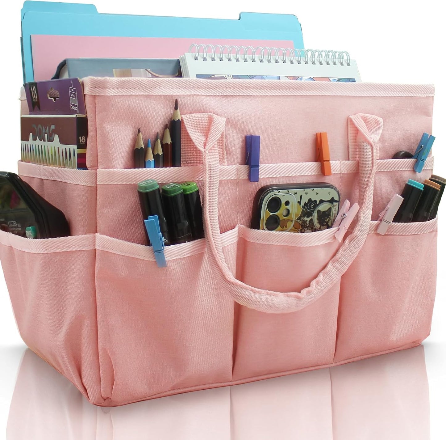 Cupohus Art Organizer Craft Storage Tote Bag with Pockets and Handles, Oxford Fabric Carrying Caddy for Teacher, Officer, Artist, Traveler –Purple