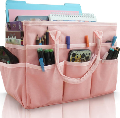 Cupohus Art Organizer Craft Storage Tote Bag with Pockets and Handles, Oxford Fabric Carrying Caddy for Teacher, Officer, Artist, Traveler –Purple