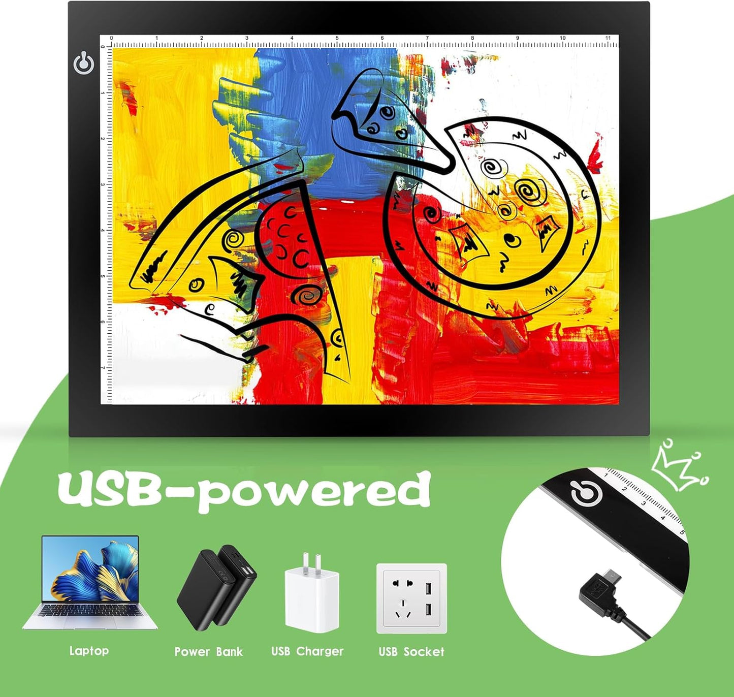 KIVOTAC 9x12 Inch LED Light Pad, Ultra-Thin USB Powered Bright Light up Box Adjustable Light Table for Drawing, Weeding Vinyl, Diamond Art, Sketching, Tracing and Animation