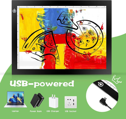 KIVOTAC 9x12 Inch LED Light Pad, Ultra-Thin USB Powered Bright Light up Box Adjustable Light Table for Drawing, Weeding Vinyl, Diamond Art, Sketching, Tracing and Animation