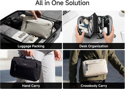 LUGGEX Large All-in-One Tech Pouch, CBX01 Cable Organizer Bag with Removable Crossbody Strap, Double Accessories Bag & Water Resistant for Kindle, Chargers, Cord, Earphone for Travel Office, Black