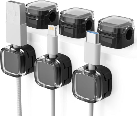 6 Pack Magnetic Cord Organizer & Cable Clips - Adjustable Under Desk Cable Management, Adhesive Wire Holder for Home, Office, Phone, Car, Wall, and Nightstand (Color Mixed)