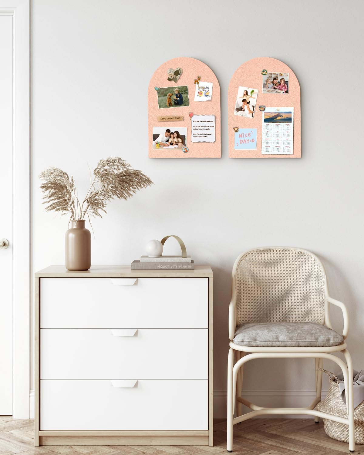 Arched Felt Bulletin Board, Cork Board Alternative for Wall, 10.6in x 14.6in Self-Adhesive Pin Board, 0.35" Thick 2 Pack for Home Office Decor (Camel-2727-2p)