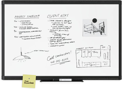 U Brands Framed Magnetic Weekly Calendar Dry Erase White Board, Office Supplies, Black Frame, with Marker, Magnet, 11” x 18”