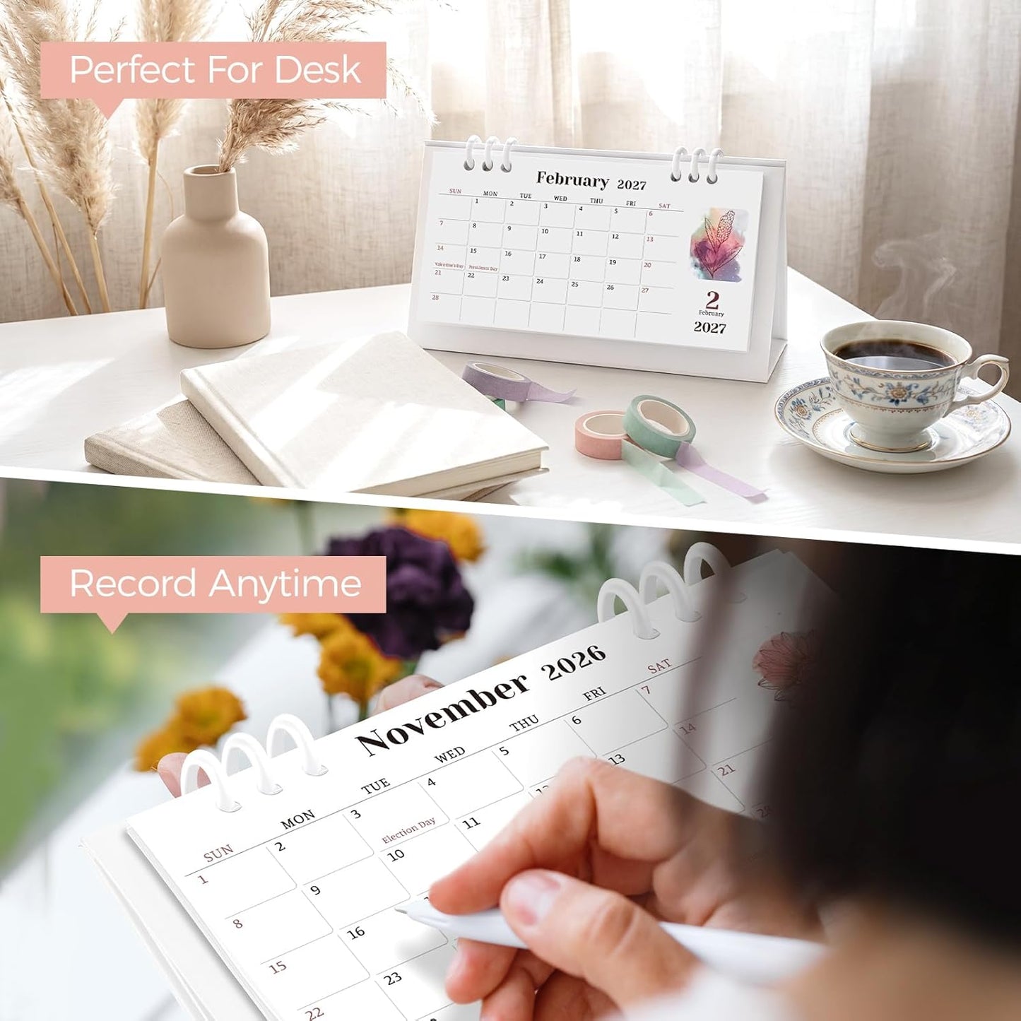 KONVINIT Small Desk Calendar 2026-2027, 6.3" x 3.1", 2026 Desk Calendar - Runs From January 2026 Until December 2027, 24 Months Mini Desktop Calendar for School, Home and Office Supplies