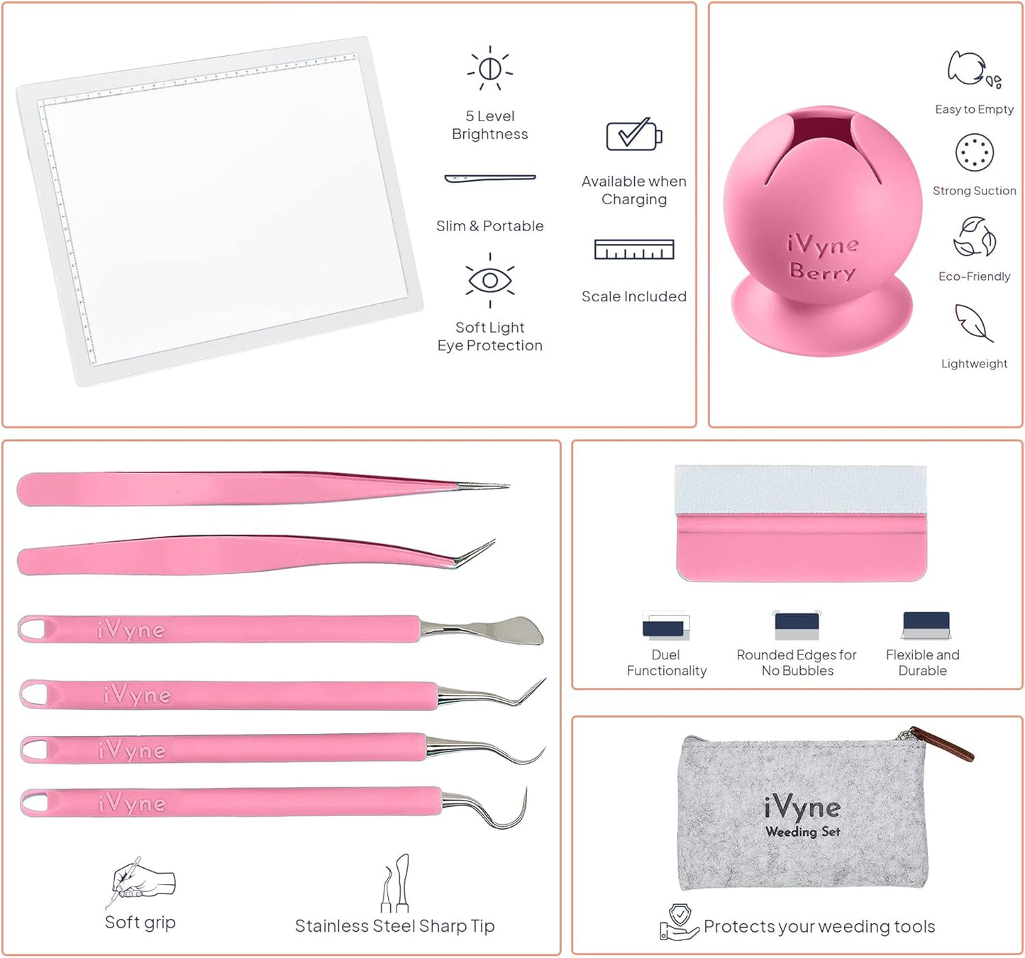 iVyne Complete Set Rechargeable A4 Light Pad, Weeding Tools for Vinyl, Scrap Collector for Cricut and Silhouette Machines for Every Tracing, Drawing Projects (Green)