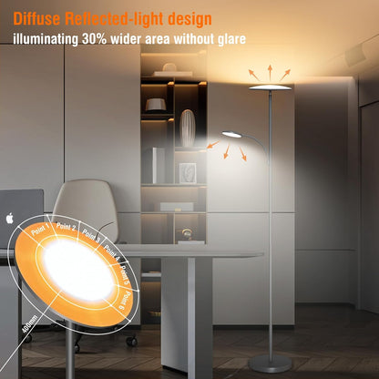 marctronic Floor Lamps for Living Room, 44W/4500LM Super Bright 2 in 1 LED Floor Lamp with Remote, Stepless Dimmable, 69" Tall Standing Floor Lamp with Bendable Reading Light for Bedroom Office