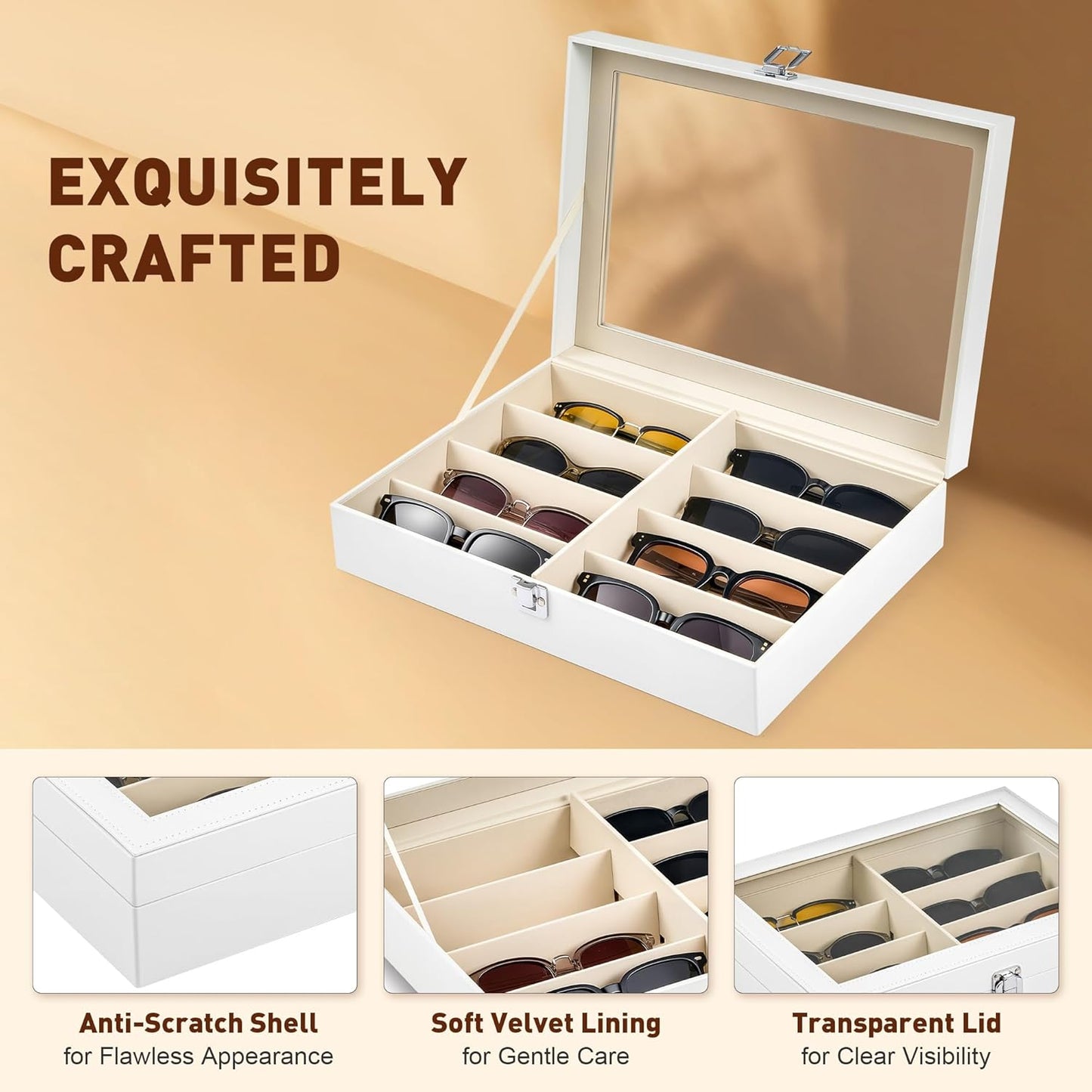 CO-Z Leather Multi Sunglasses Organizer for Women Men, Eyeglasses Eyewear Display Case with 8 Slots, Jewelry Watch Organizer, Sunglasses Jewelry Collection Case, Sunglass Glasses Storage Holder Box