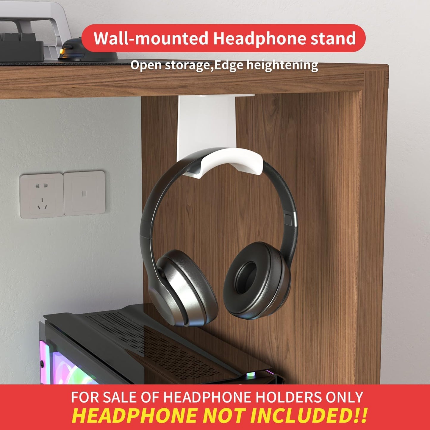 Gmae Headphone Stand for Desk Mini Headset Hanger Holder with Strong Adhesive Headset Stand Headphone Holder (Under Desk White)