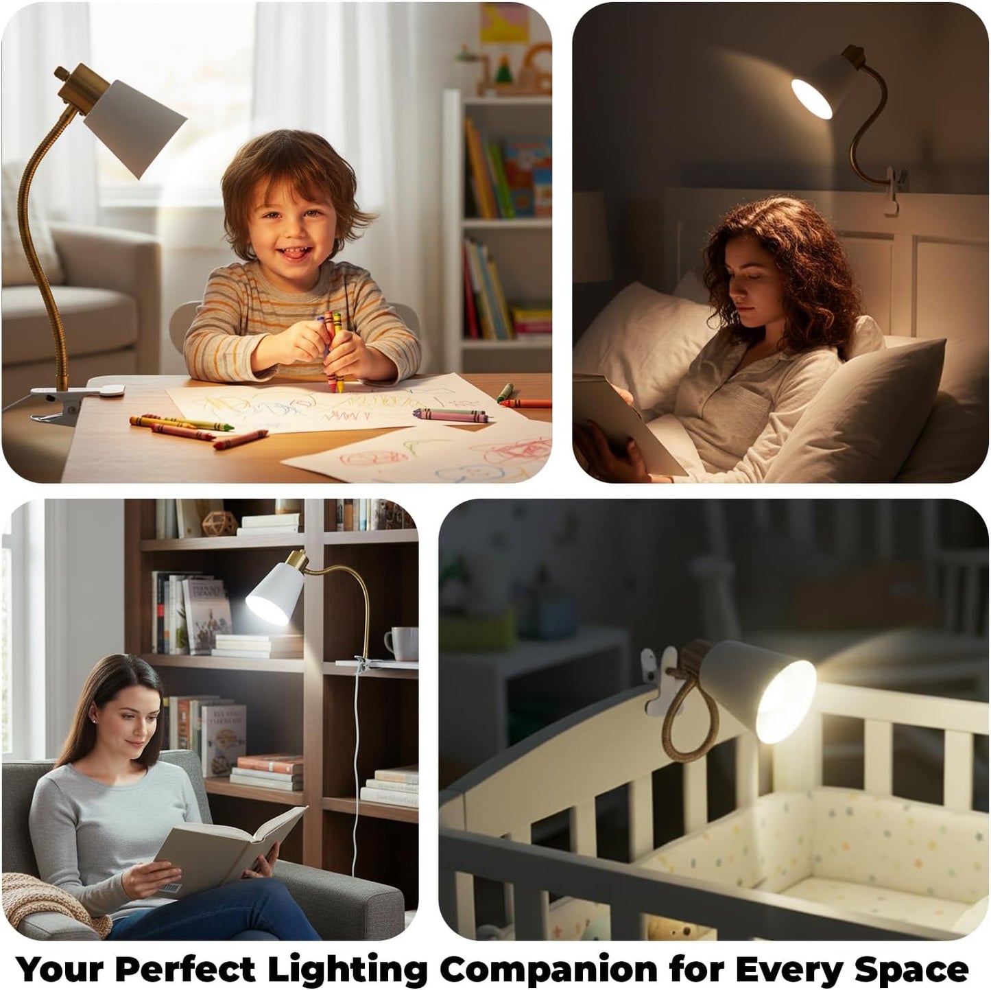 Desk lamp Eye-Caring Table Lamps, 360°Rotation Gooseneck Clip on Lamp Reading Light Portable Reading Book Light Clamp Study Desk Lamps for Bedroom and Office Home Lighting (Black)