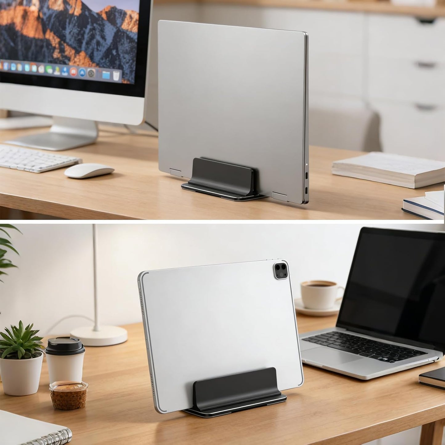 Vertical Laptop Stand for Desk Aluminum Book Holder with Adjustable Double Slot Desktop Accessories for MacBook Pro/Air Gaming Laptops, Black