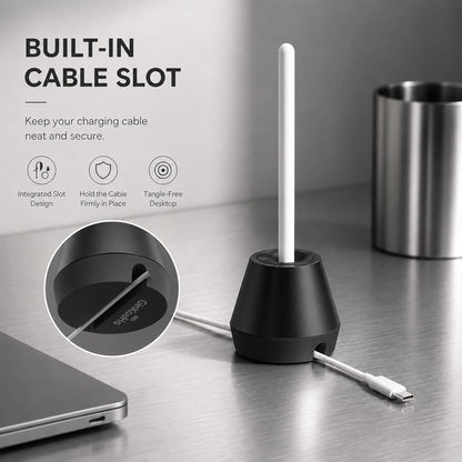 Aluminum Stylus Stand, 2-in-1 Desktop Pen Holder & Cable Organizer Compatible with Apple Pencil 1st/2nd Gen, Anti-Slip Silicone Base Desk Accessory (Black)