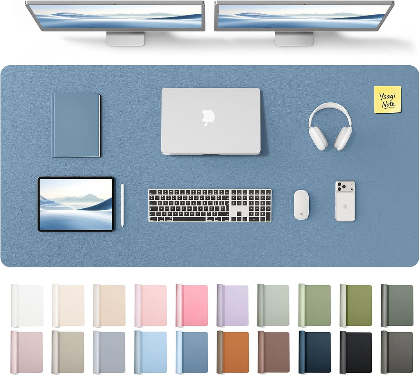 YSAGi Leather Desk Pad Protector, Office Desk Mat, Large Mouse Pad, Non-Slip PU Leather Desk Blotter, Waterproof Laptop Desk Writing Pad for Office and Home (23.6" x 13.8", Eggshell) - Colors A