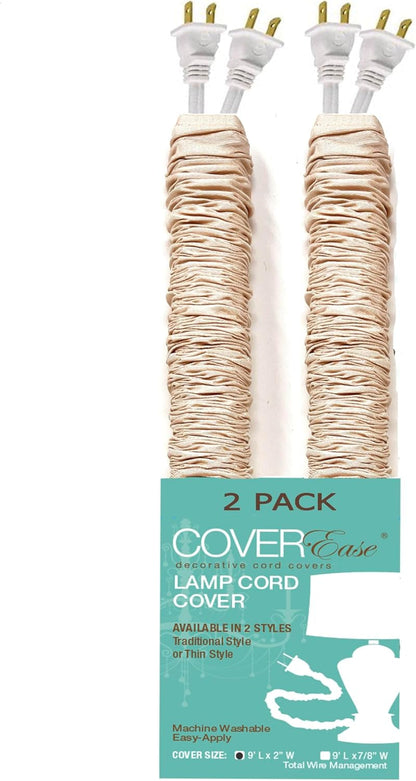 Cream COVEREase Lamp Cord Cover 9 ft Faux Silk Fabric Cover - Cable Sleeve, Wire Cover, Cord Hider for Cable Management for Electrical Lighting Fixtures. (1 PK)