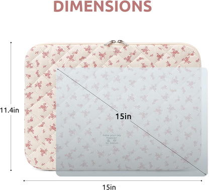 Puffy Laptop Sleeve 13 Inch Cute Quilted Laptop Protective Case Padded Floral Computer Sleeve for MacBook (A-Blue, 13 Inch)
