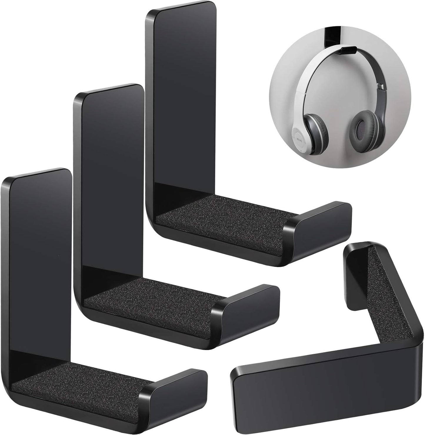 Weewooday 4 Pieces Headphone Hanger Holder Desk Adhesive Headphone Hook Wall Mount Headset Stand Acrylic Holder with Glues for General Purpose Game Earphone(White)