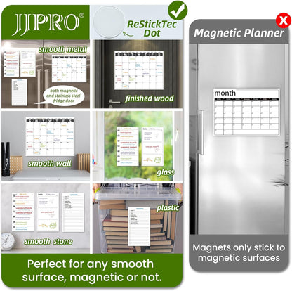 JJPRO Non-Magnetic Dry Erase Weekly Calendar for Fridge,Reusable Weekly Meal Planner and to Do List Whiteboard Bundle-Starts Monday,8.5"x12" Reusable Calendars Stick to Wall, All Smooth Surfaces