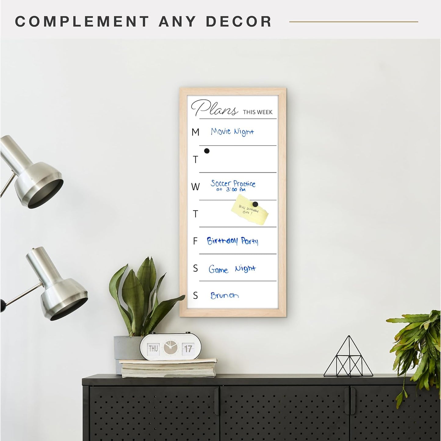 MCS Dry Erase Weekly Planner 11x24 Walnut Framed Calander Whiteboard for Wall, Plan Your Week with Family Weekly Planner for Dinners, Sports, Events & More