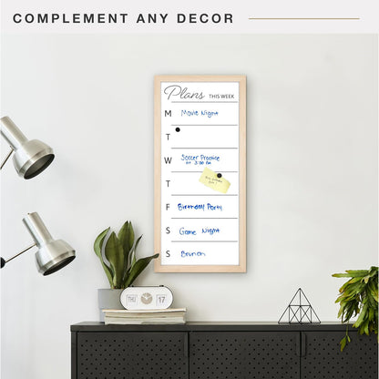 MCS Dry Erase Weekly Planner 11x24 Walnut Framed Calander Whiteboard for Wall, Plan Your Week with Family Weekly Planner for Dinners, Sports, Events & More
