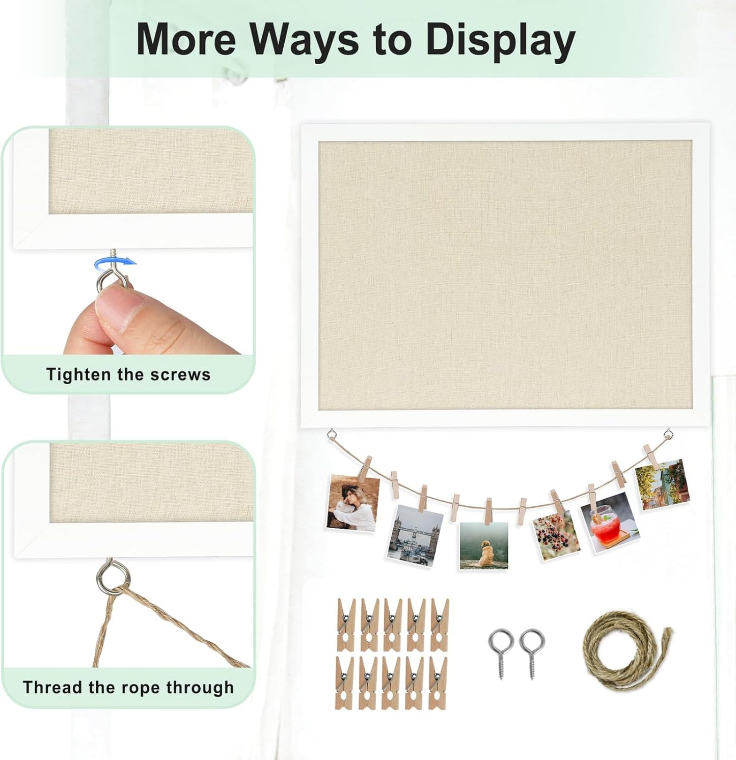 DOLLAR BOSS Bulletin Boards with Linen 1-Pack 16''X 12'' Double-Sided Cork Board for Walls Wood Framed Bulletin Boards, Small Pin Board for Home Kitchen Office Decorative Hanging 10 Pushpins
