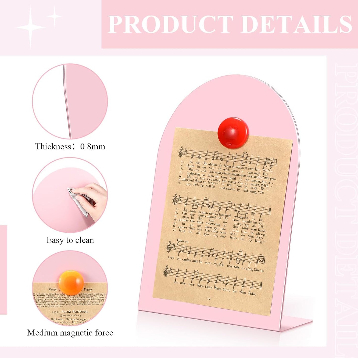 Shimeyao 2 Pcs Pink Magnetic Bulletin Board for Tabletops with 8 Magnets 10x7 Inch Memo Display Easel Stand for Home Office School Kitchen Table Supplies (Arched)