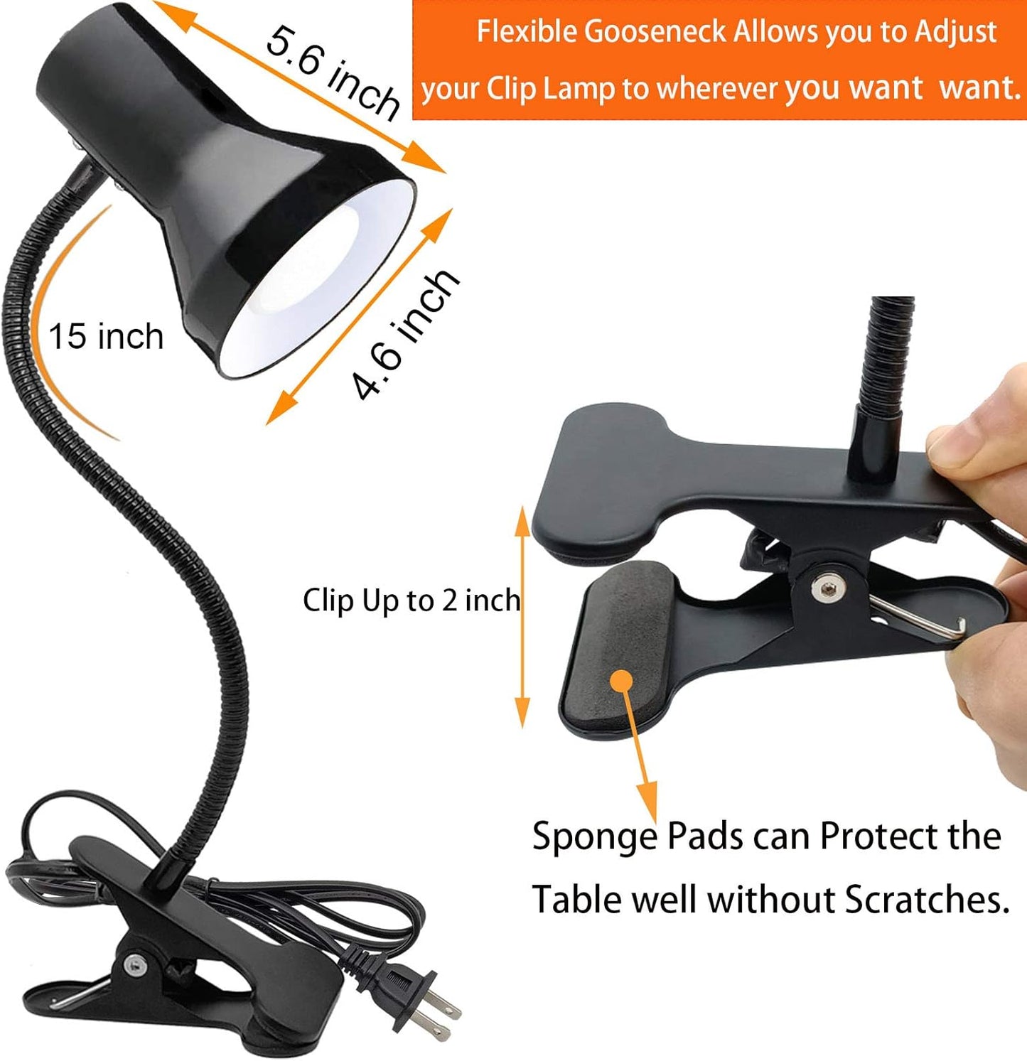 WimiSom Desk Lamp Eye-Caring Table Lamps, 360°Rotation Gooseneck Clip on Lamp, Portable Reading Book Light, Clamp Light Eye-Caring Study Desk Lamps for Bedroom and Office Home Lighting