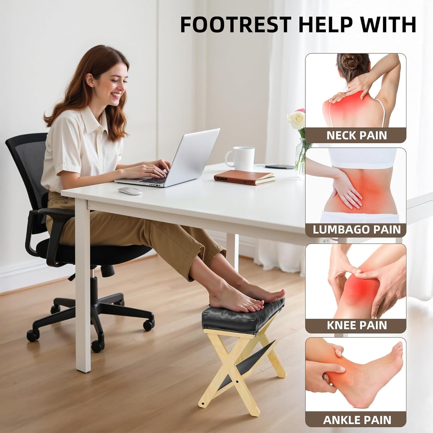 Double Step Foot Stool Under Desk, Wooden Foot Rest Under Desk with Non-Slip EVA Stepping Surface, Ergonomic Foot Stools for Under Office Desk, Enhances Posture,Home Office Gaming