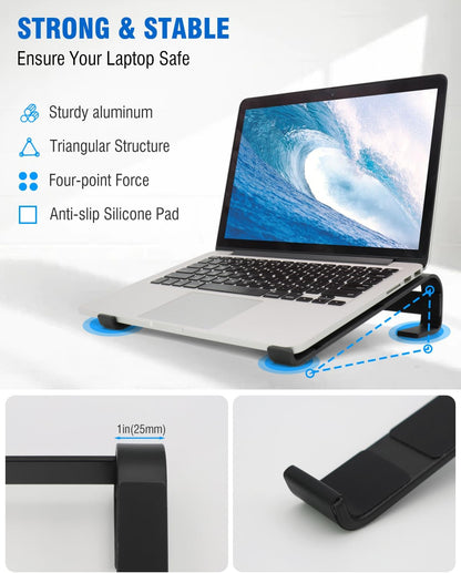 Ventilated Laptop Stand for Desk, Ergonomic Aluminum Laptop Riser, Computer Stand for Laptop, Compatible with MacBook Air Pro, Dell, HP, More 11-17.3 Inches Notebook, Work from Home (Silver)