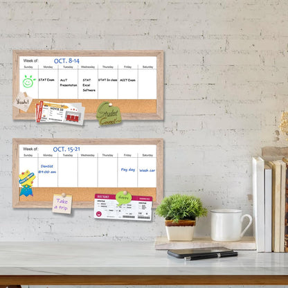 Magnetic Weekly Dry Erase White Board and Cork Board, Black Wood Frame，Magnetic Surface Whiteboard for Home Office and Wall Decor(ZHZL-2040BK)